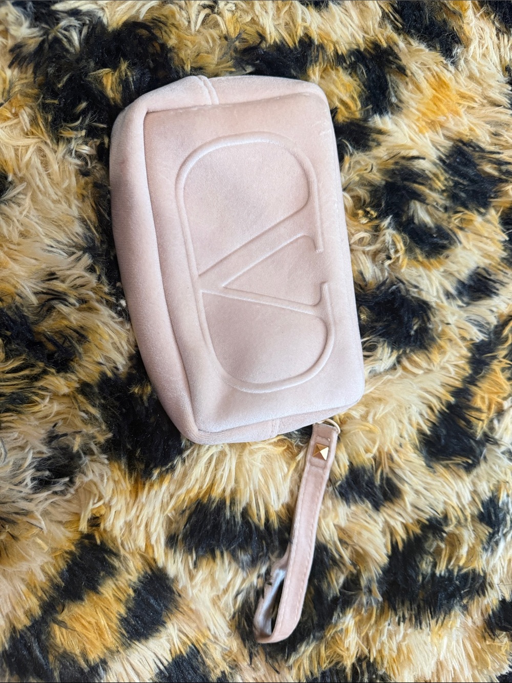 Valentino blush pink suede VLogo wristlet pouch